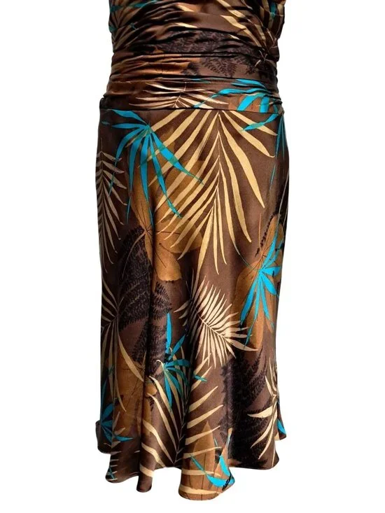 Jones New York Silk Halter Dress Womens Size 8 Brown Tropical Print Ruched Waist - Picture 5 of 9